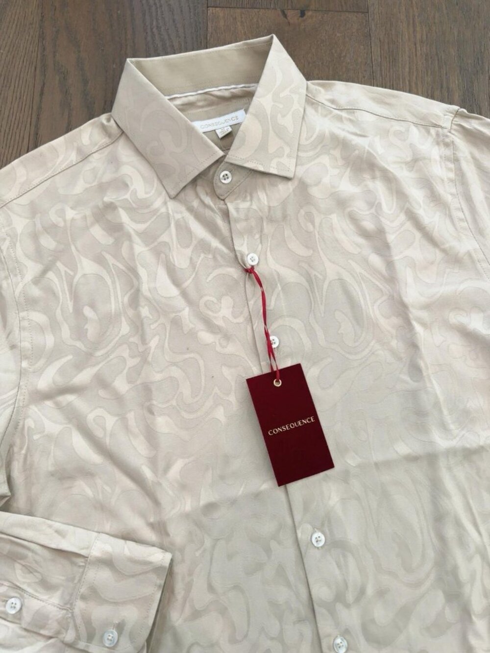 NWT Consequence Men's Button Down Shirt Medium Jacquard Rayon Blend - Picture 5 of 9